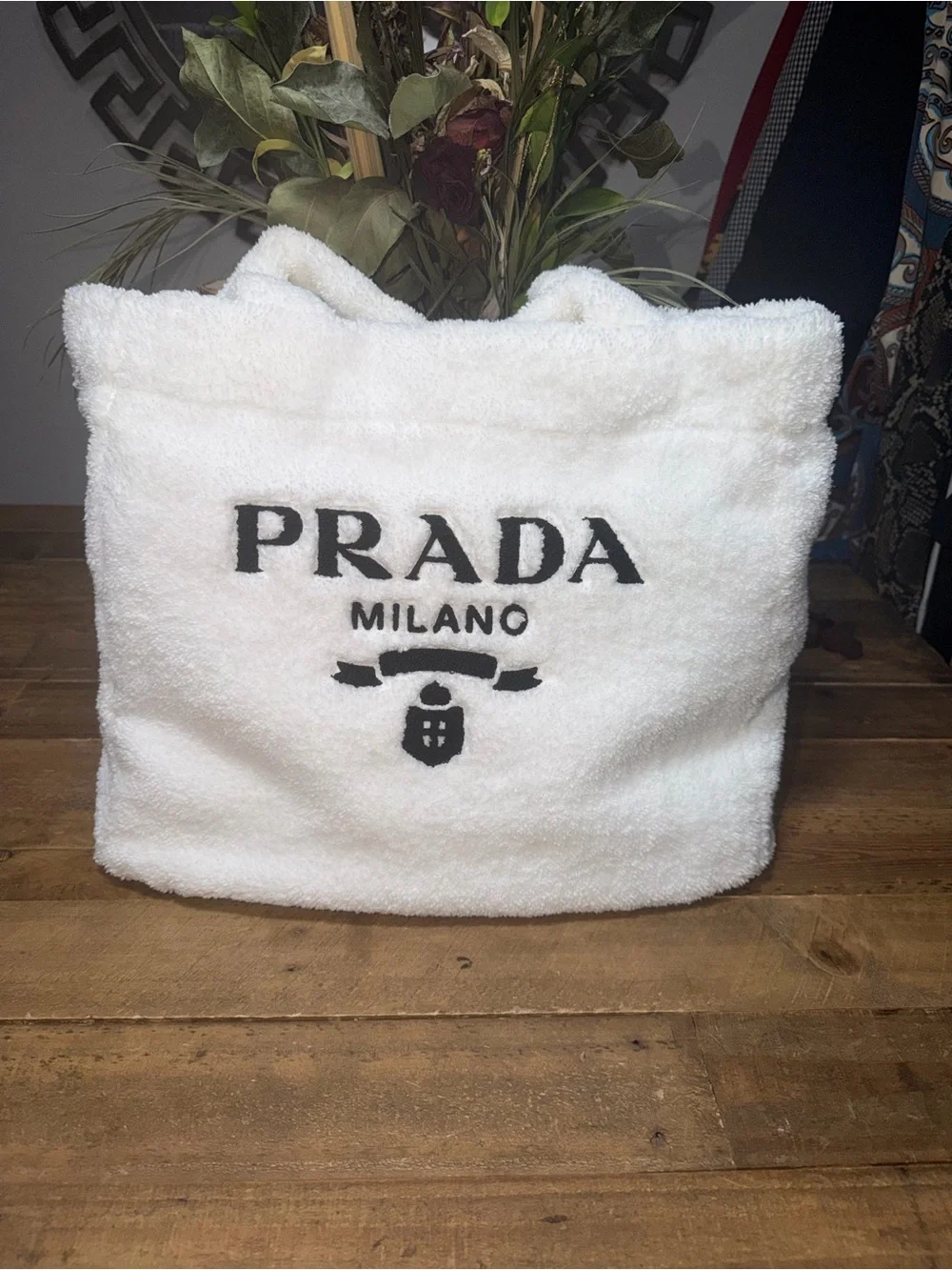 PRADA White Faux-Fur Tote Bag - Milano Logo